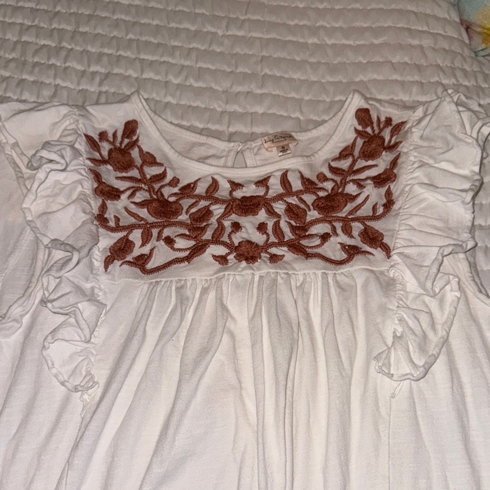 White Top with Brown Embroidery